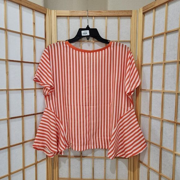 True Destiny Womens Striped Orange White Blouse Size L NWT - Picture 7 of 11